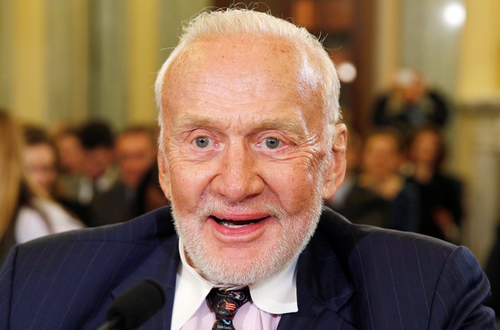 Former astronaut Buzz Aldrin testifies at a Senate Subcommittee on Space, Science, and Competitiveness, entitled 