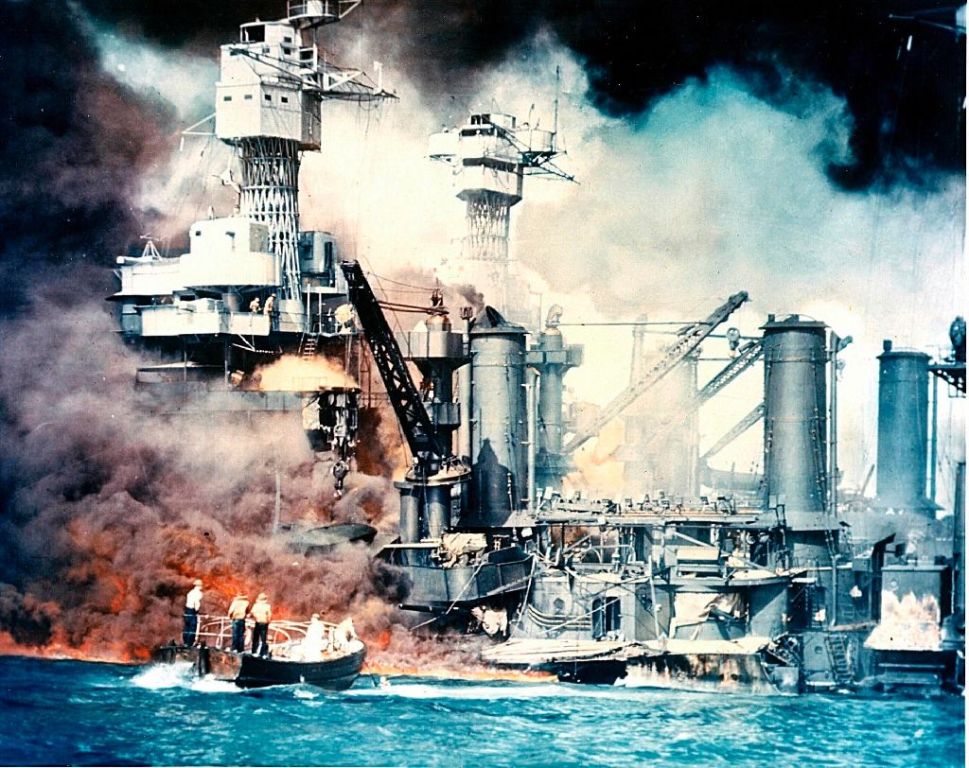 The USS West Virginia burns after the surprise Japanese air attack on Pearl Harbor, Hawaii on December 7, 1941 (AFP Photo/)
