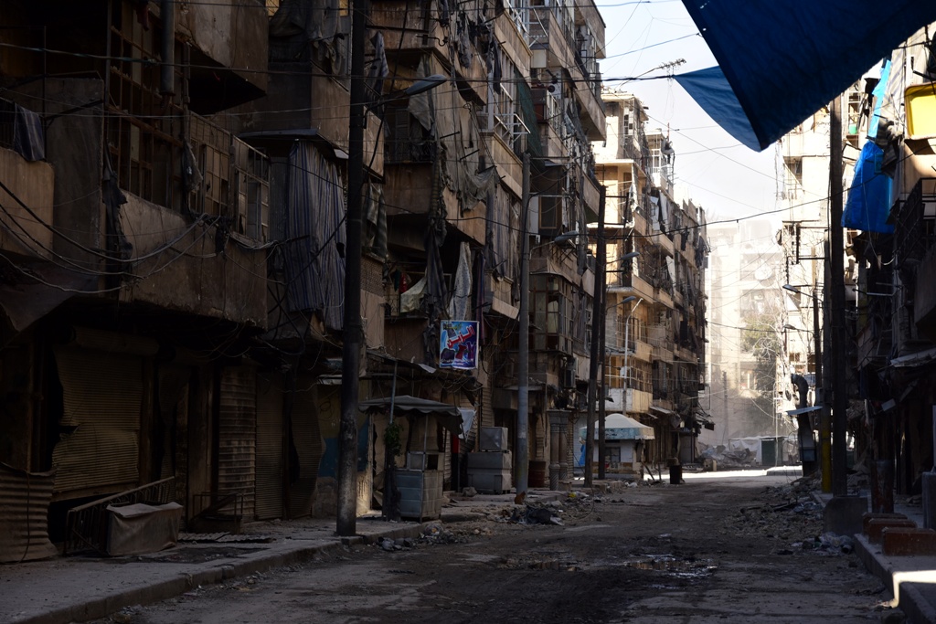 ALEPPO, SYRIA - DECEMBER 06: A view of a residential area in the eastern Aleppo under siege by regime forces, Syria on December 06, 2016. Around 300,000 civilians in eastern Aleppo have been reeling under a crippling regime-imposed siege for more than thr