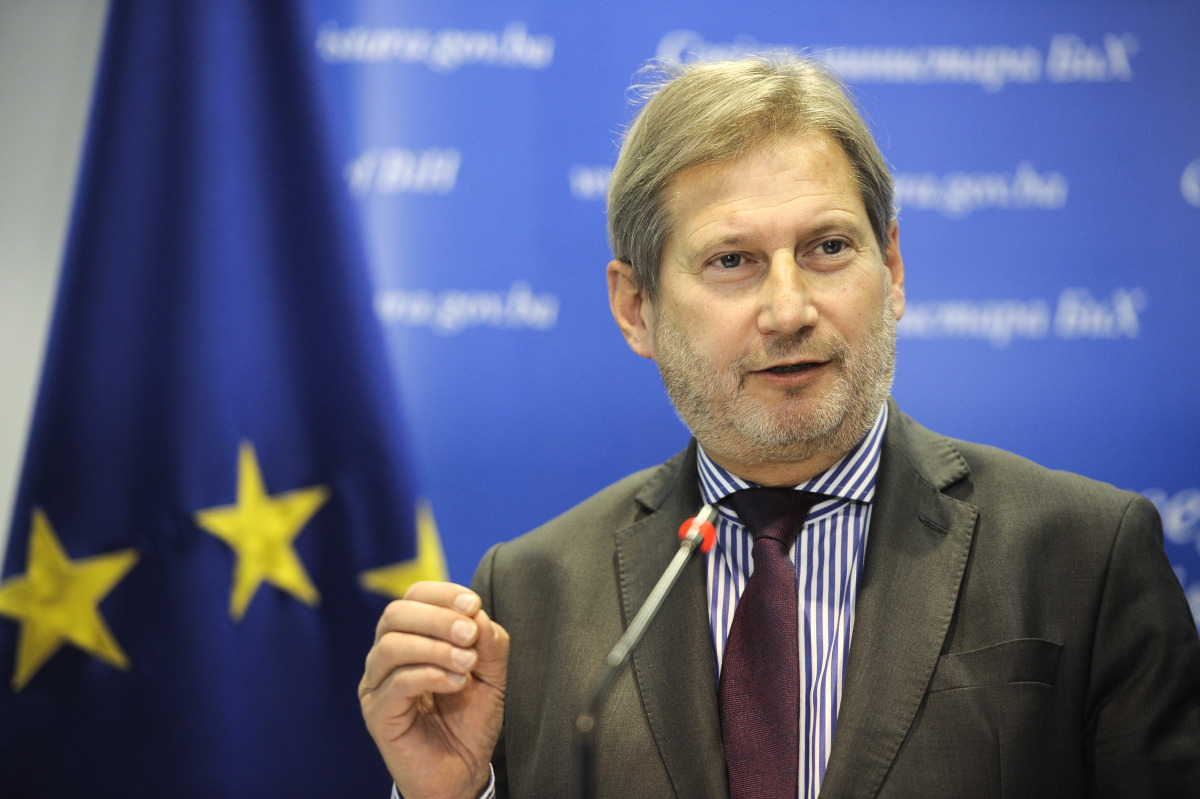 European Commissioner for European Neighbourhood Policy and Enlargement Negotiations Johannes Hahn speaks during a joint press conference with Chairman of the Council of Ministers of Bosnia and Herzegovina Denis Zvizdic after their meeting in Sarajevo, Bo