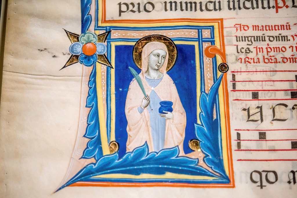 A page from a 14th century manuscript repatriated by U.S. Immigration and Customs Enforcement (ICE) and U.S. Customs and Border Protection (CBP) repatriated to the government of Italy at a ceremony at the Italian Embassy in Washington,D.C., is shown Decem