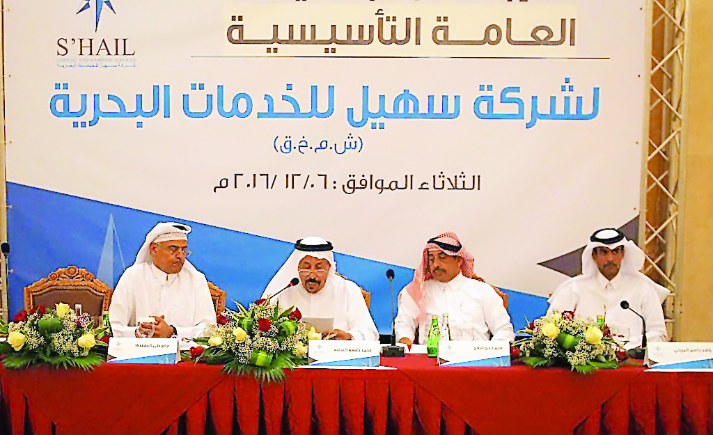 Mohammed Khalifa Abdullah Al Sada (second left), Chairman of S’HAIL Shipping & Maritime Services and other Board members at the General Assembly Meeting.