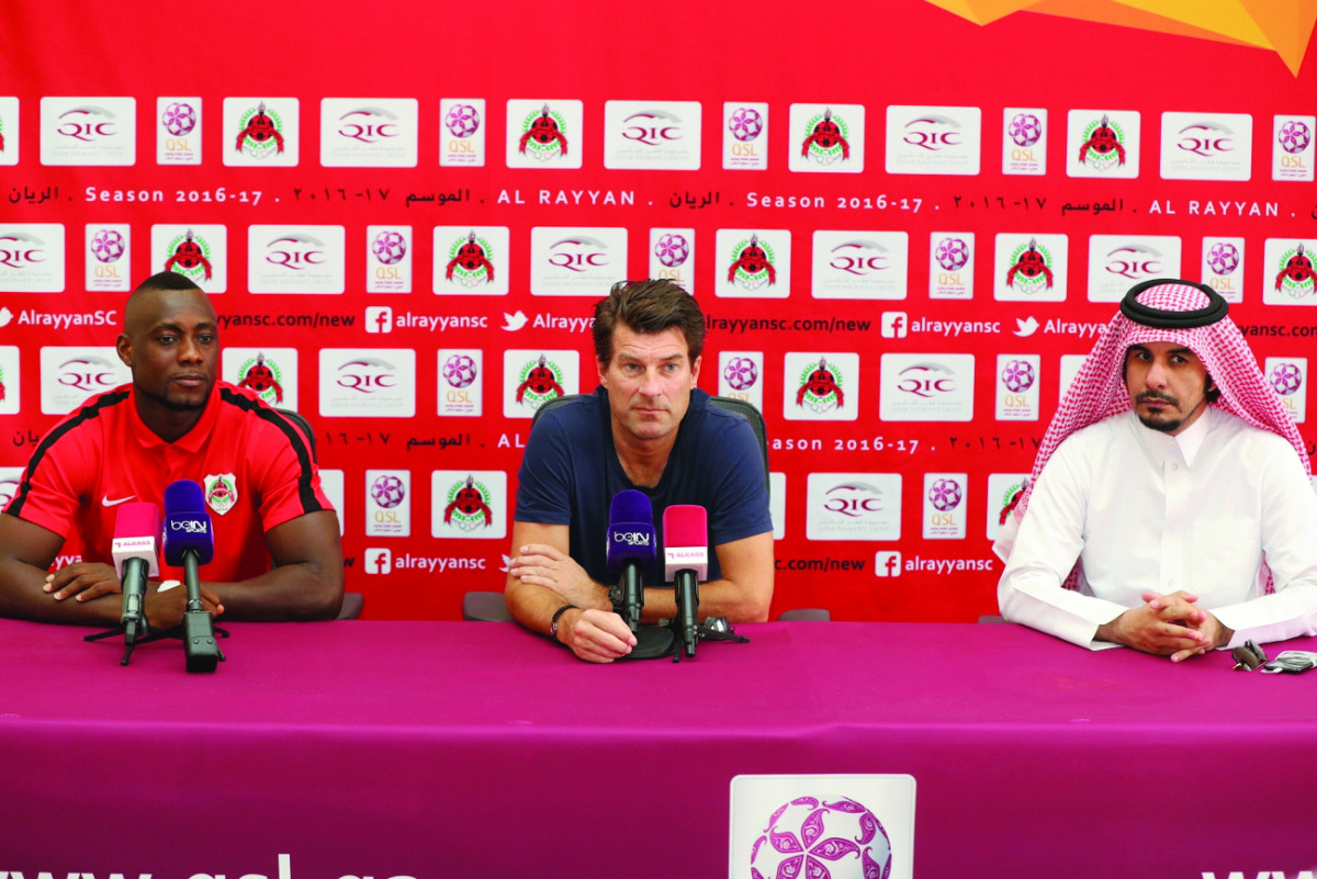 Al Rayyan coach Michael Laudrup addressing a press conference on the eve of the Qatar Stars League match against Al Wakrah in Doah yesterday. 