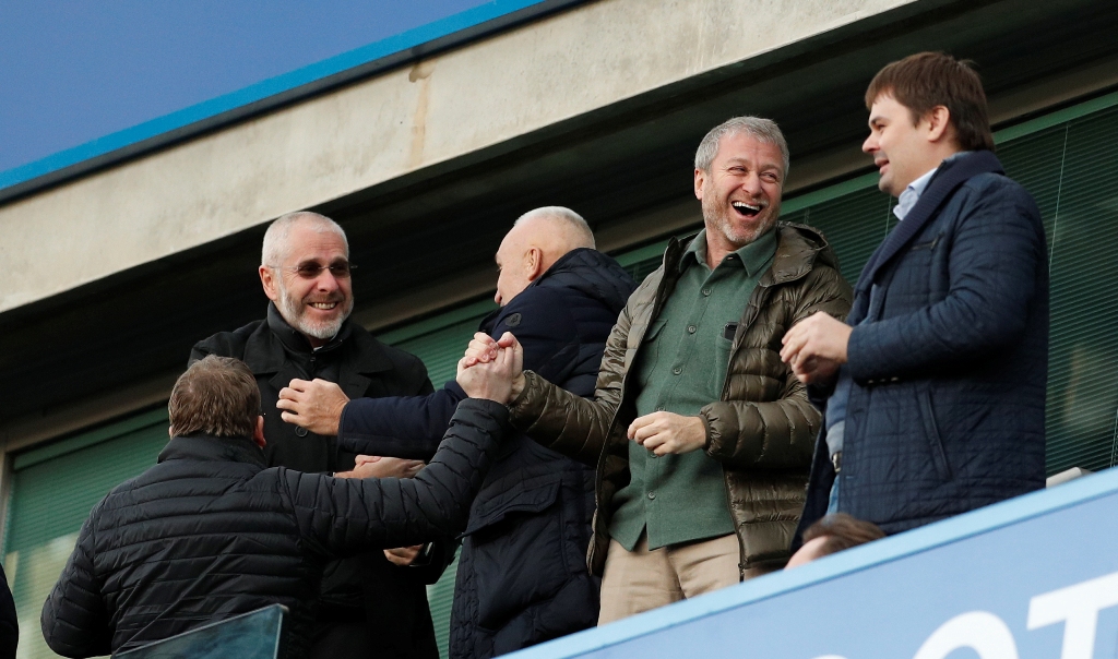 Chelsea owner Roman Abramovich celebrates after Diego Costa scores their first goal Action Images via Reuters / John Sibley
