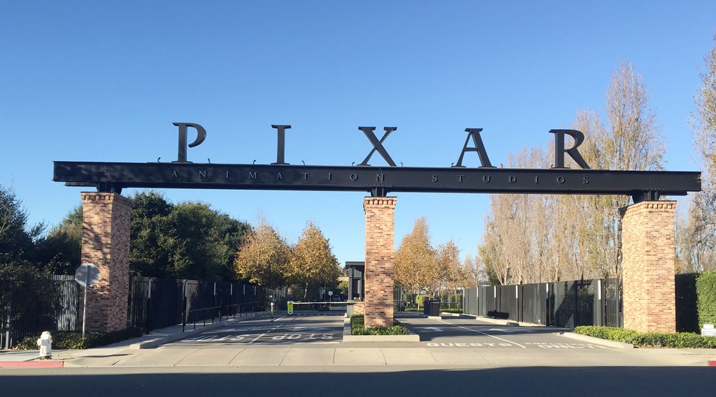 The gates to Pixar's campus is seen in Emeryville, California, on November 29, 2016. AFP / Frankie Taggart
