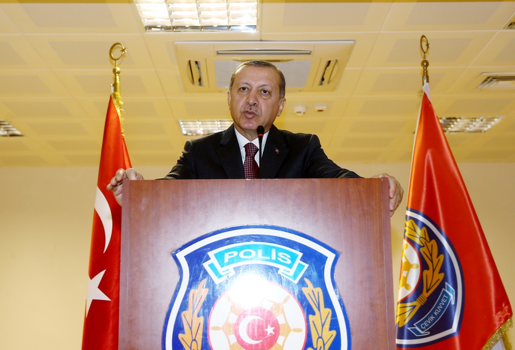 (file photo) Turkish President Recep Tayyip Erdogan delivers a speech during his visit to Bayrampasa Riot Police headquarters after Istanbul terror attacks in Istanbul, Turkey on December 12, 2016.  ( Kayhan Özer - Anadolu Agency )