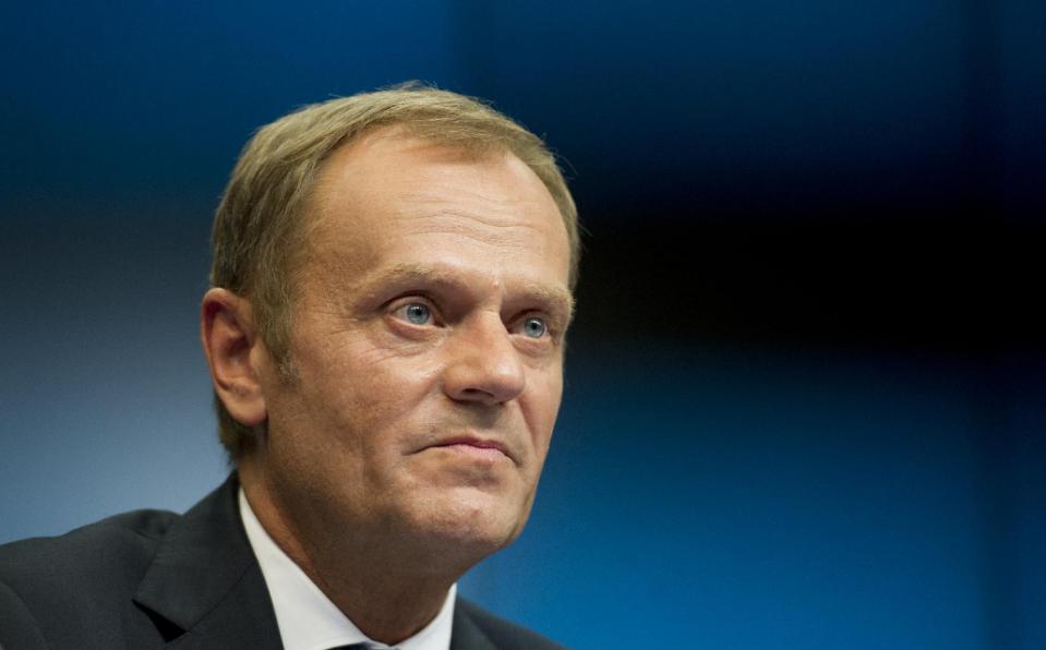 EU Council president Donald Tusk attends a press briefing at the European Union summit in Brussels on August 30, 2014 (AFP / Alain Jocard) 