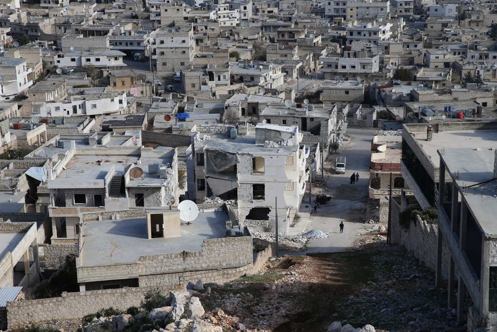 Damaged buildings are seen in the Darat Izza district of Aleppo as the civil war continues in Syria on December 18, 2016. As a result of air attacks from warplanes belonging to the Assad regime, the Darat Izza, a district in western Aleppo that normally h