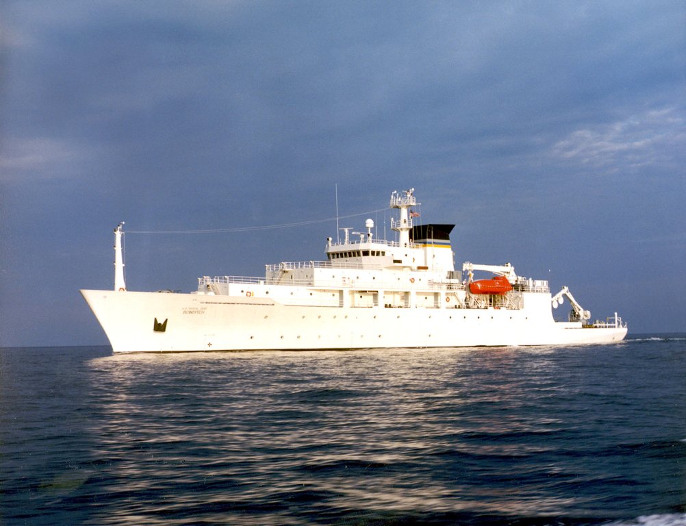 The oceanographic survey ship, USNS Bowditch, is shown September 20, 2002, which deployed an underwater drone seized by a Chinese Navy warship in international waters in South China Sea, December 16, 2016. Courtesy U.S. Navy/Handout
