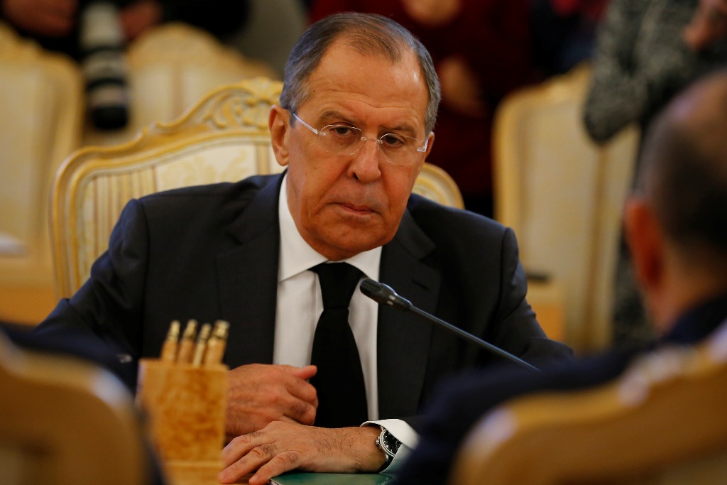 Russia's Foreign Minister Sergey Lavrov meets Foreign Minister of Turkey Mevlut Cavusoglu (not seen) before their Turkish- Russian- Iranian Foreign Miinisters' tripartite meeting in Moscow, Russia on December 20, 2016. ( Sefa Karacan - Anadolu Agency )

