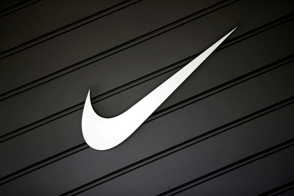 The logo of Dow Jones Industrial Average stock market index listed company Nike (NKE) is seen in Los Angeles, California, United States, April 12, 2016. REUTERS/Lucy Nicholson/File Photo 