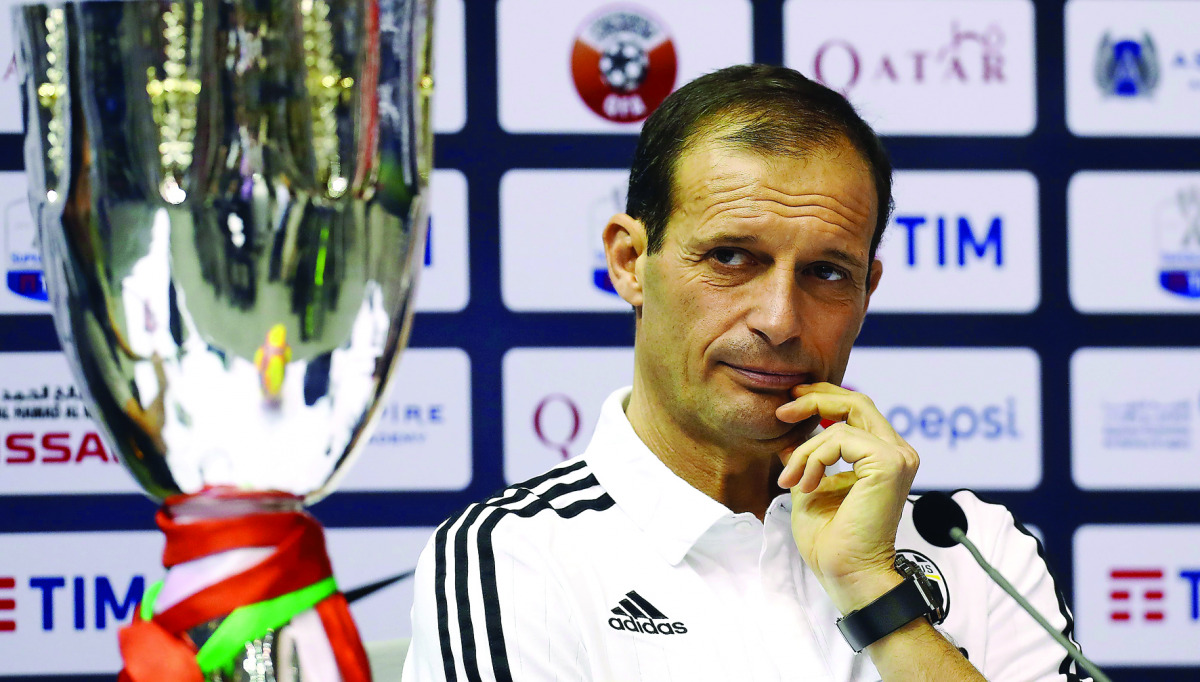 Juventus' Italian head coach Massimiliano Allegri attends a press conference in Doha yesterday, on the eve of the final of the Italian Super Cup.