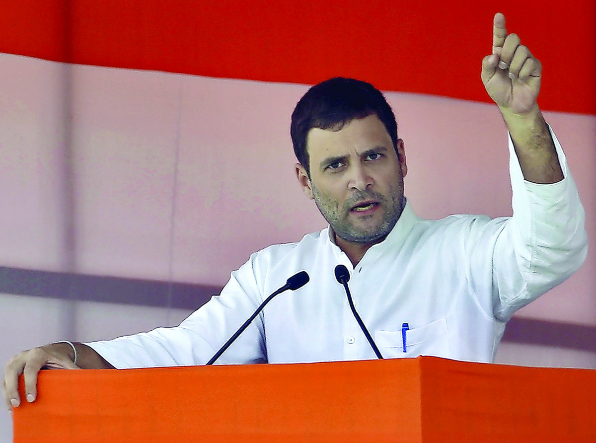 Rahul Gandhi during an address at a farmers' rally in New Delhi, recently.