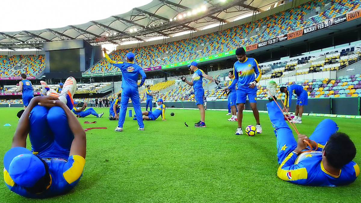 Pakistani players during a warm-up session prior to their training in this file photo.