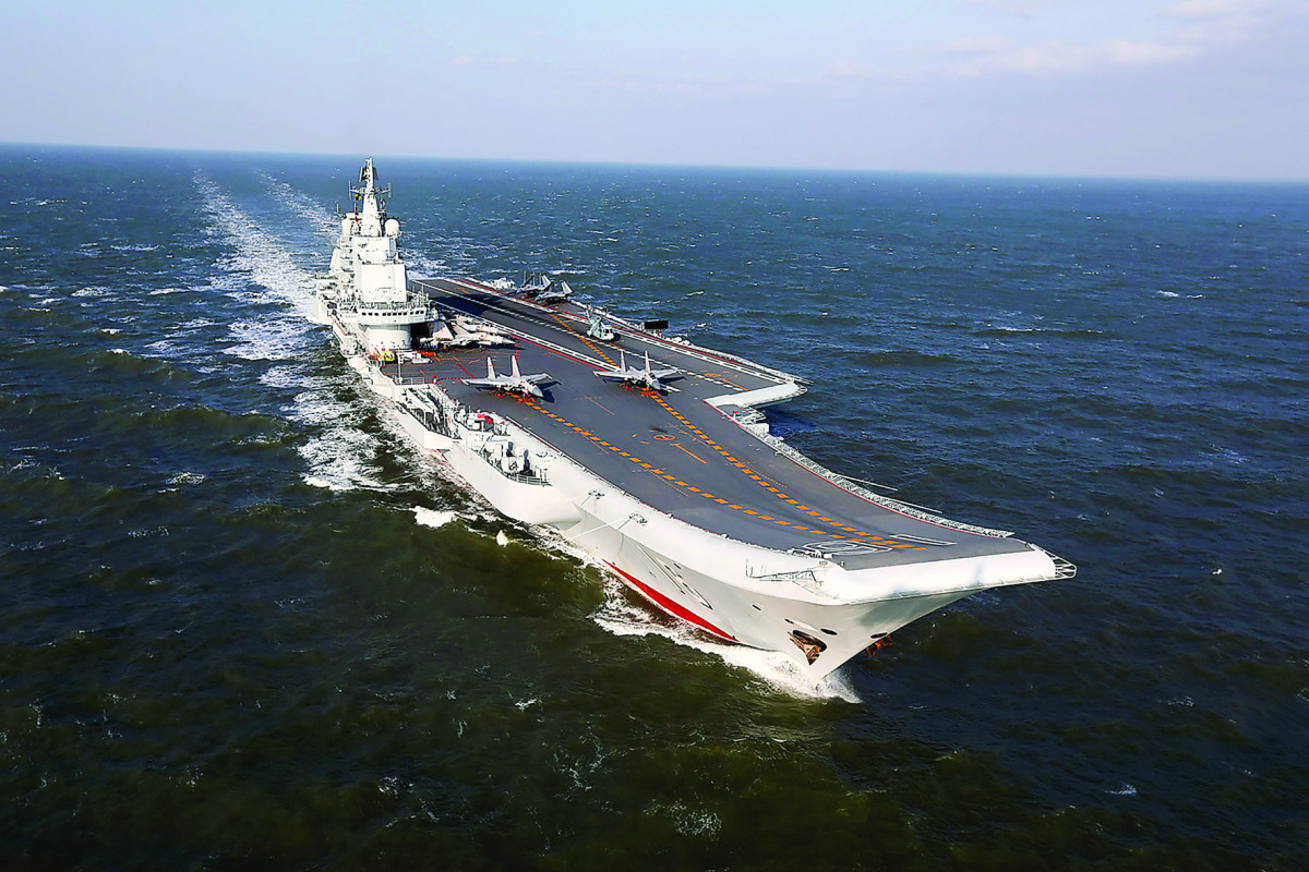 The Liaoning, China's only aircraft carrier, sailing during military drills in the Pacific. 