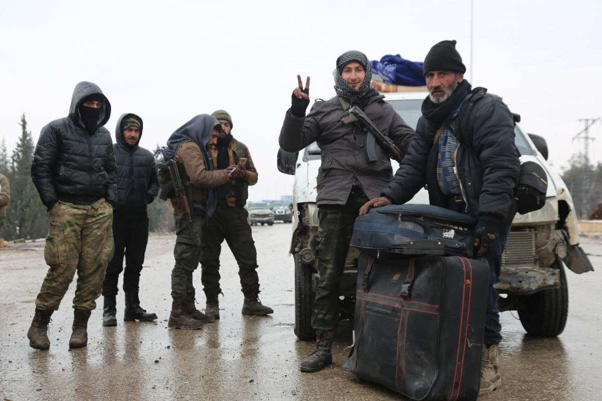 An evacuation convoy left east Aleppo that had been under siege by Assad regime arrive in Rashideen Town of Aleppo Syria on December 22, 2016 (Ahmed Al Ahmed / Anadolu Agency) 