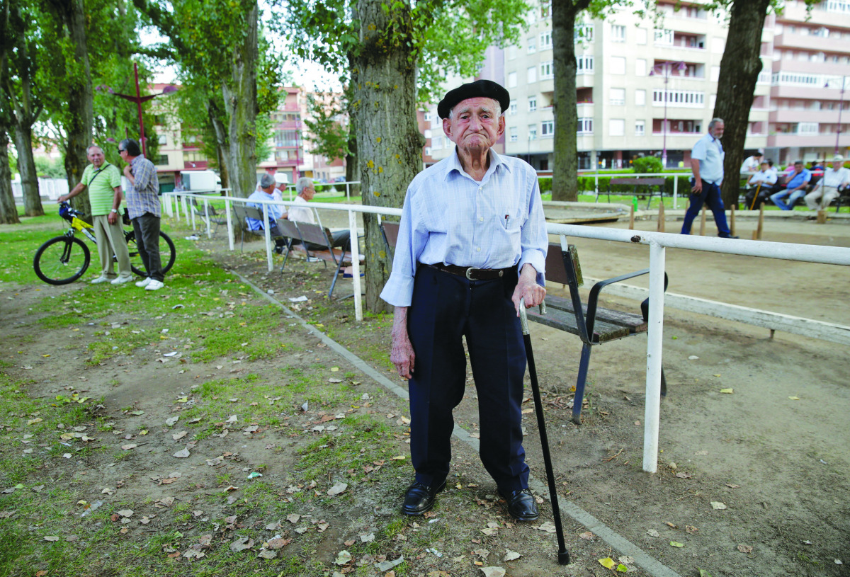 Maximino San Miguel, 102, poses for a portrait in a park near his home in Leon, northern Spain.
