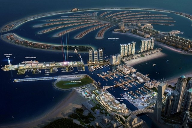 A Rendering of Dubai Harbour, which is to be nestled between the Palm Jumeirah and Jumeirah Beach Residences. (Courtesy: thenational.ae) 