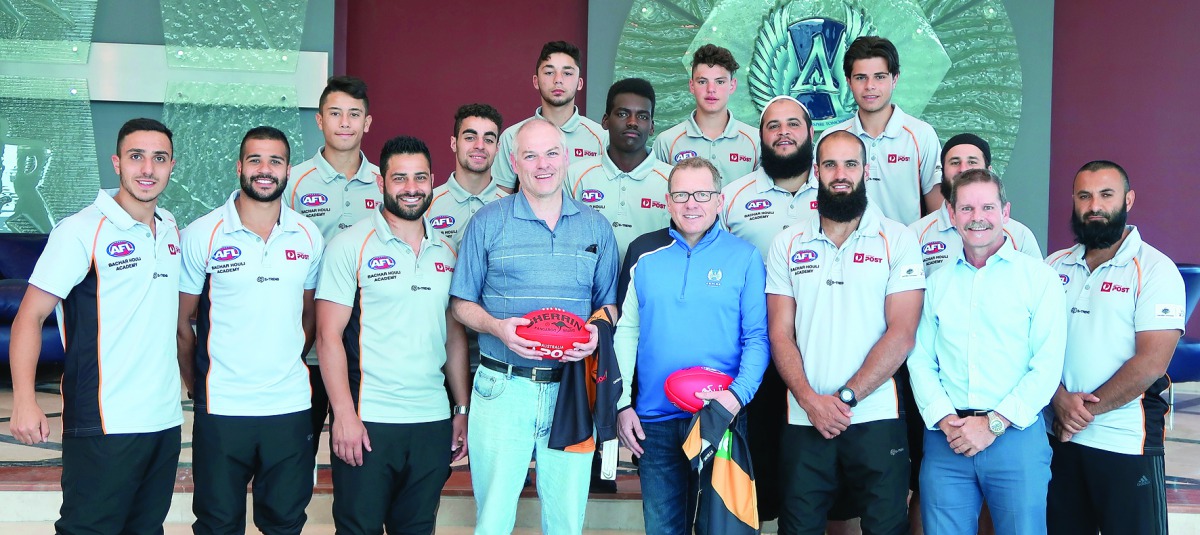 Australia’s Bachar Houli Academy trainees and officials with Australian Ambassador to Qatar Axel Wabenhorst during their three-week training camp at Aspire Academy.