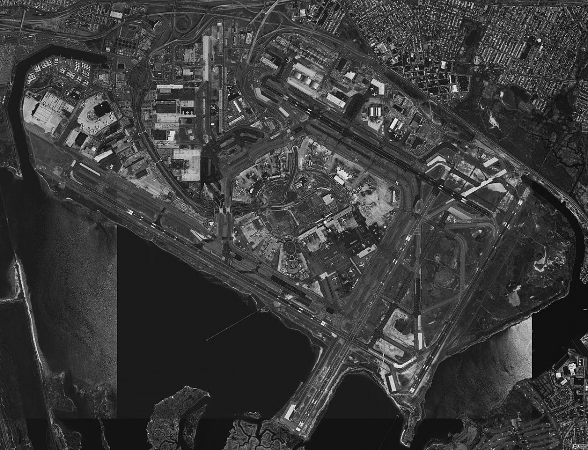 Aerial image of John F. Kennedy International Airport in Queens, New York, United States.