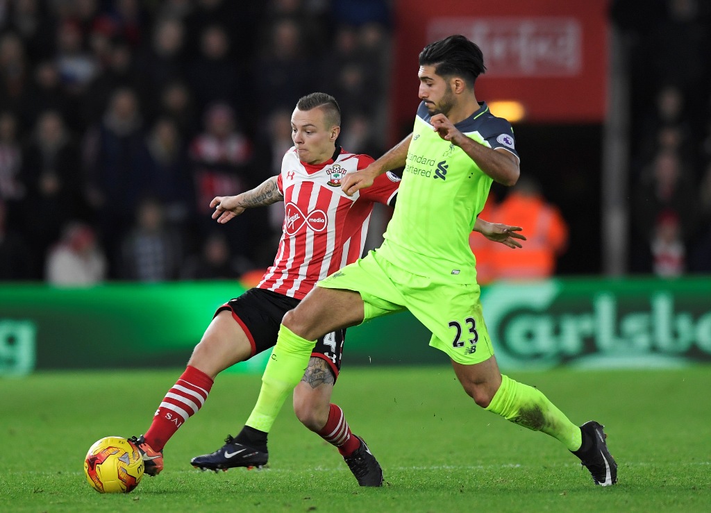 Southampton's Jordy Clasie in action with Liverpool's Emre Can. Reuters / Toby Melville 