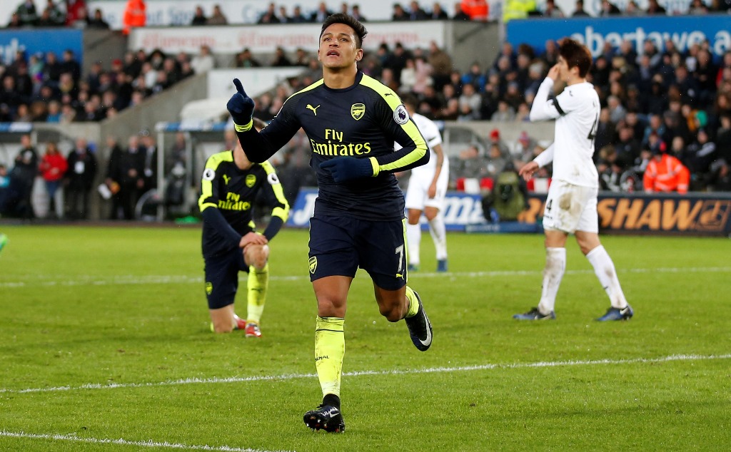 Britain Football Soccer - Swansea City v Arsenal - Premier League - Liberty Stadium - 14/1/17 Arsenal's Alexis Sanchez celebrates scoring their fourth goal Action Images via Reuters / Matthew Childs