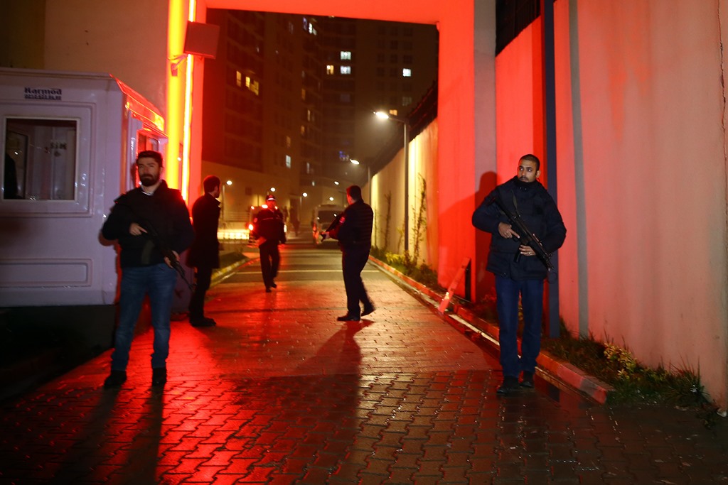  Police officers take security measures as Abdulgadir Masharipov the main suspect behind the deadly attack on an Istanbul nightclub during new year's celebrations was captured during a police operation on a residence in Istanbul's Esenyurt district on Jan