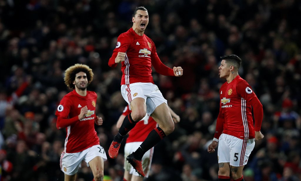 Britain Soccer Football - Manchester United v Liverpool - Premier League - Old Trafford - 15/1/17 Manchester United's Zlatan Ibrahimovic celebrates scoring their first goal Reuters / Phil Noble 