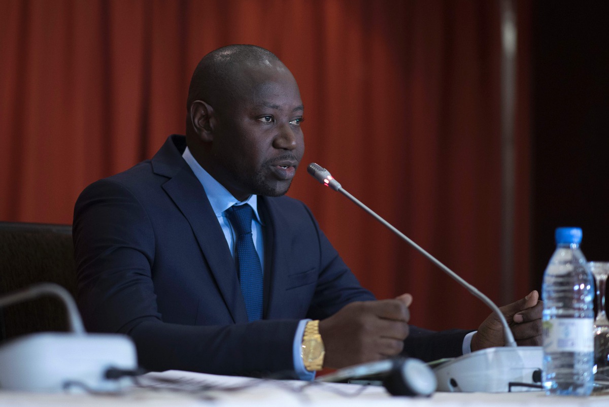 Mai Fatty, special advisor to the Gambian president-elect, speaks during a press briefing in Dakar on January 16, 2017. The inauguration of The Gambia's president-elect Adama Barrow will go ahead on January 19, his spokesman insisted on January 15, as Pre