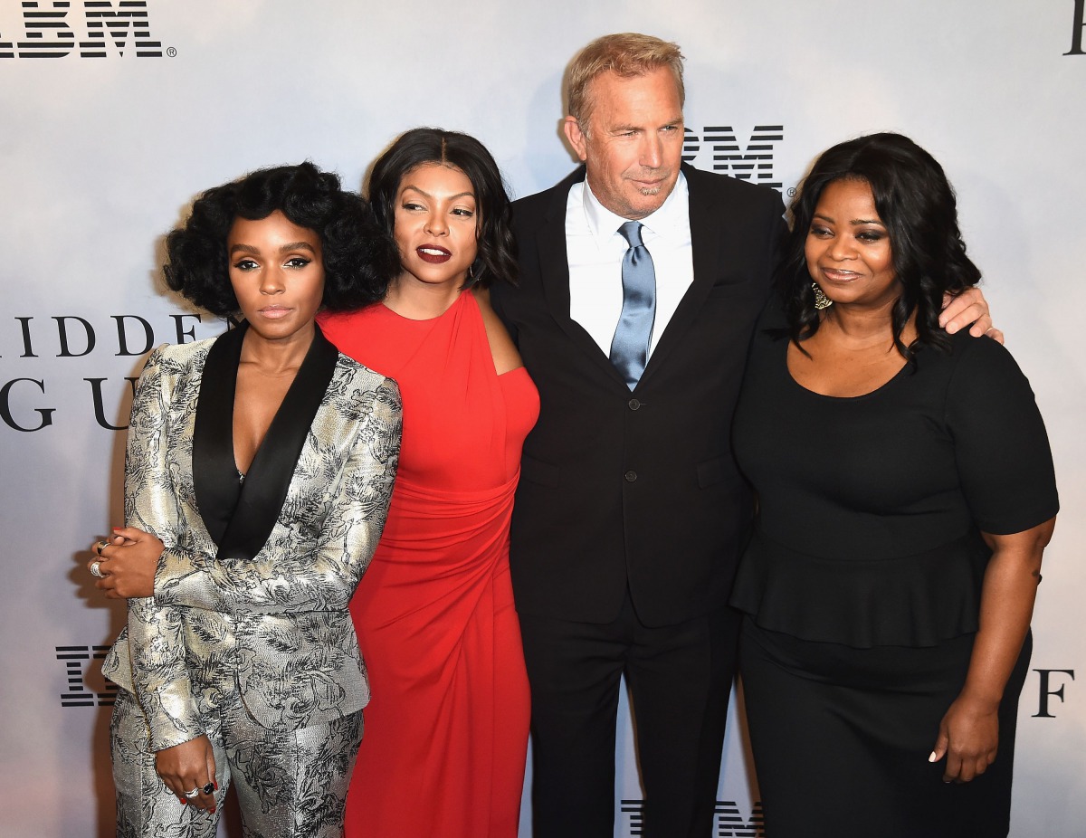 This file photo taken on December 9, 2016 shows L-R: actors Janelle Monae, Taraji P. Henson, Kevin Costner and Octavia Spencer attending the 