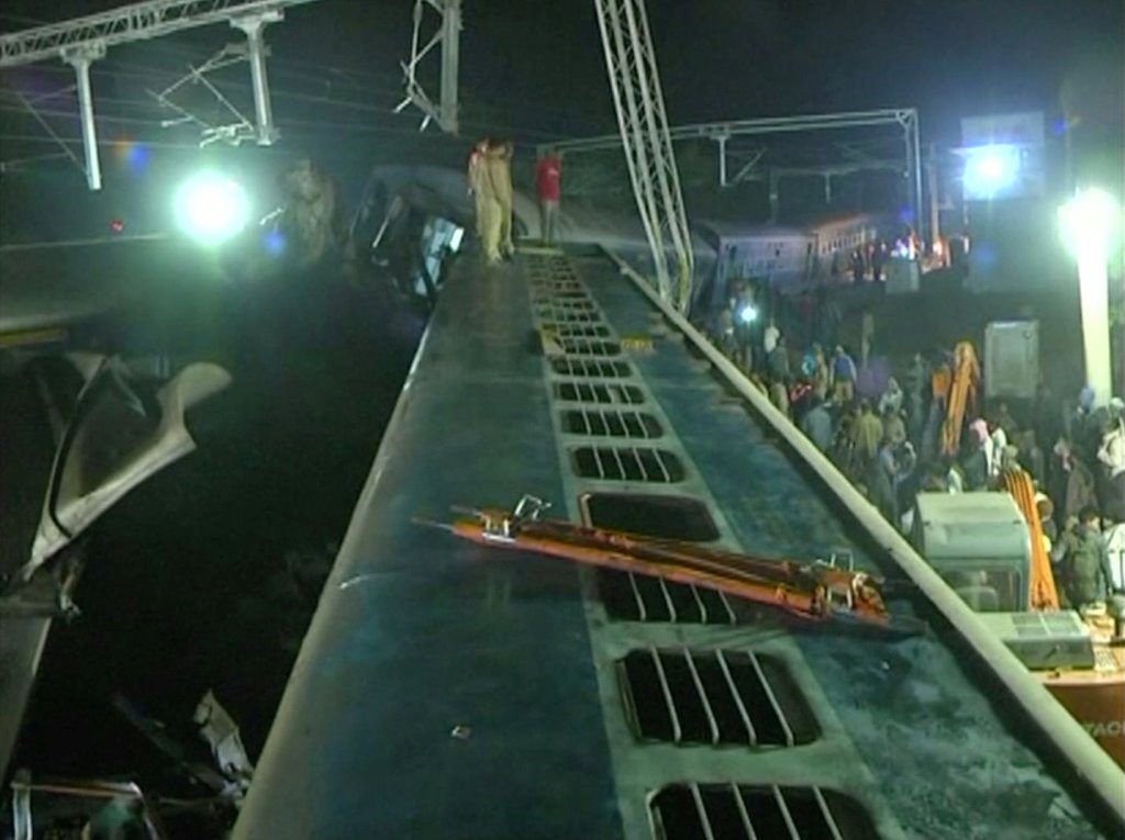 Derailed coaches of a Hirakhand express train from Jagdalpur to Bhubaneswar are seen near Kuneri station, in the state of Andhra Pradesh, outside the town of Rayagada, India, in this still image from video January 22, 2017. ANI via REUTERS TV 