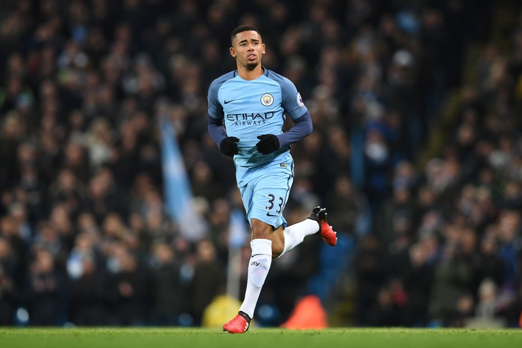 Manchester City's Brazilian striker Gabriel Jesus comes on to make his debut during the English Premier League football match between Manchester City and Tottenham Hotspur at the Etihad Stadium in Manchester, north west England, on January 21, 2017.  AFP 