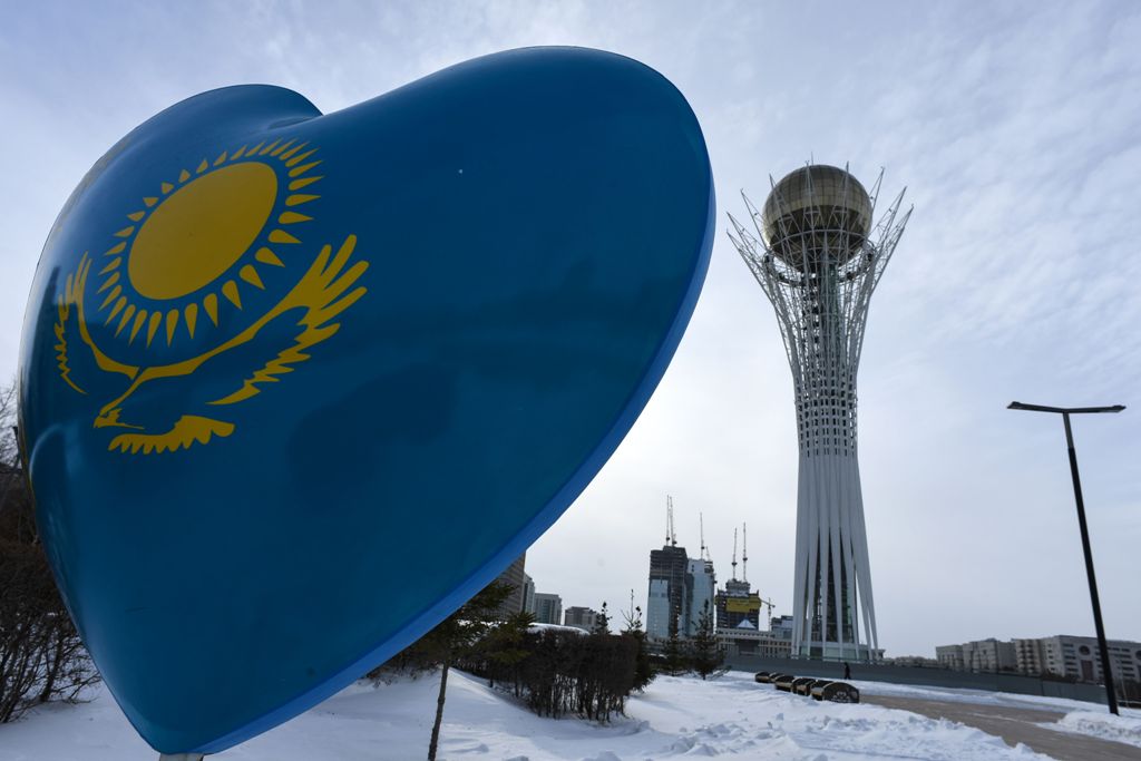 A picture taken on January 22, 2017 shows the Baiterek monument in downtown Astana. The so-called Astana peace talks, set to begin on Monday, will be the first time a delegation composed exclusively of rebel groups will negotiate with the regime of Syrian
