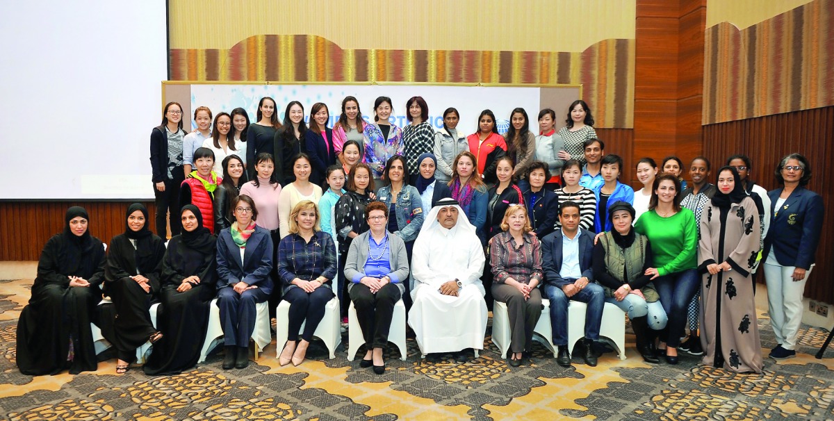 Ali Al Hitmi, President of Qatar Gymnastics Federation (centre) poses for a photograph with the participants of the FIG International Judges Course and FIG officials in Doha. The two-day course saw 45 judges from Jordan, Egypt, Syria, Tunisia, Singapore, 