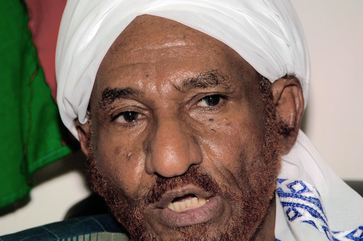 This file photo taken on January 26, 2010 shows Sudanese opposition leader and ex-prime minister Sadiq al-Mahdi speaking during a press conference in Khartoum. Mahdi returned to the country on January 26, 2017, more than two years after he fled abroad, hi