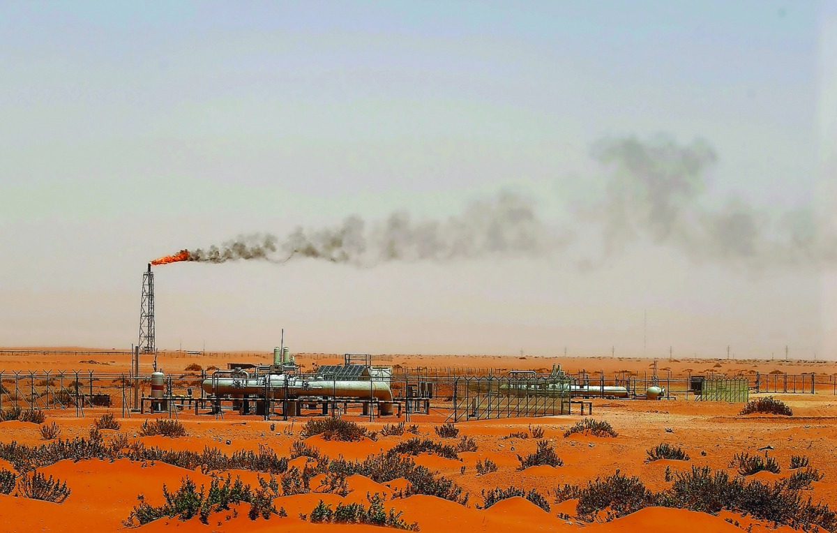 Flame from a Saudi Aramco oil installion in the desert near Khouris, Riyadh.