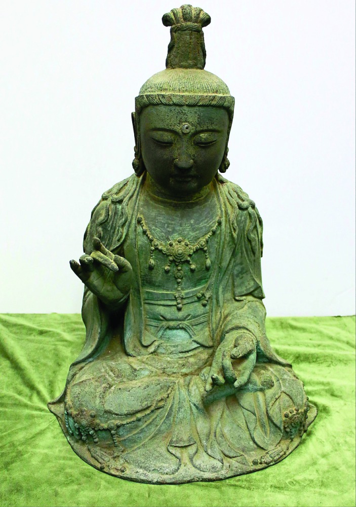 A 14th century Buddhist statue stolen by South Korean thieves from the Kannon Temple in Tsushima, Japan, in 2012. 