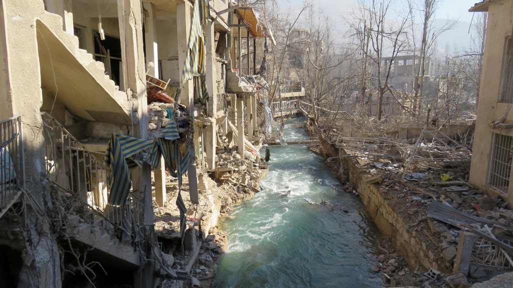 A picture shows the area around the Ain al-Fijeh water pumping station, in the countryside of Damascus, on January 29, 2017, after the Syrian army entered it for the first time in four years after a deal with rebels who first seized it in 2012.  AFP 