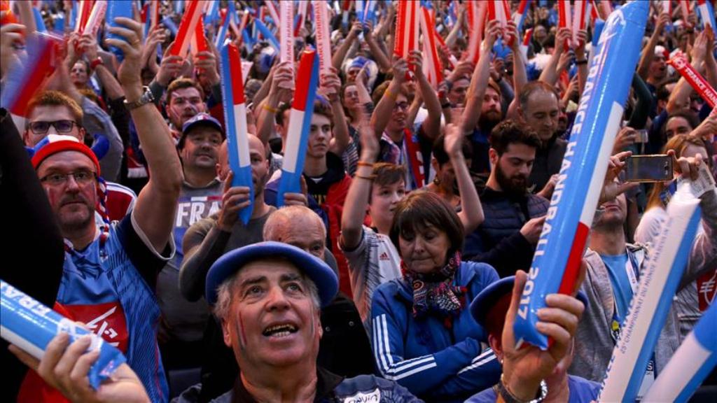 Supporters of France handball team are seen during the World Men's Handball Championship final match between France and Norway at AccorHotels Arena in Paris, France on January 29, 2017. ( Elyxandro CEGARRA - Anadolu Agency )