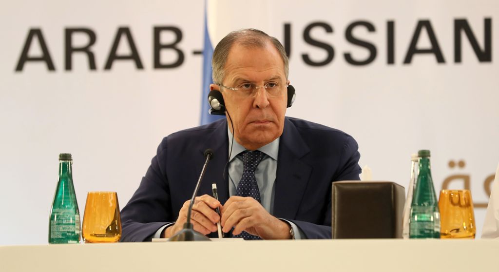 Russian Foreign Minister Sergei Lavrov listens during a press conference with United Arab Emirates' Foreign Minister and Arab League Secretary General in Abu Dhabi on February 1, 2017. AFP / KARIM SAHIB