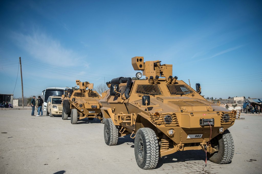 Armored vehicles are seen during an inauguration ceremony for a crew of 440 police department members who began their duties after liberation of Jarabulus from Daesh terrorists within Operation Euphrates Shield in Aleppo, Syria on January 24, 2017. Kerem 
