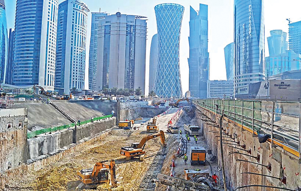 A file photo of Doha Metro construction works progressing in full-swing in West Bay. 
