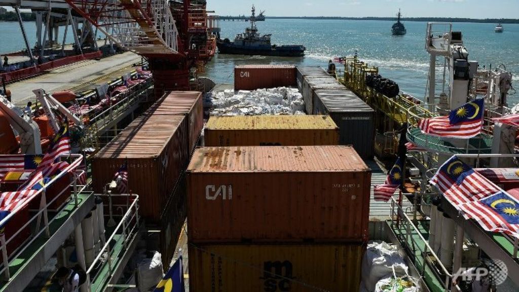 Aid and supplies for Rohingya are seen onboard the Malaysian ship Nautical Aliya before sailing to Myanmar at the Boustead Cruise Centre port in Port Klang on Feb 3, 2017. (AFP Photo/Mohd Rasfan).