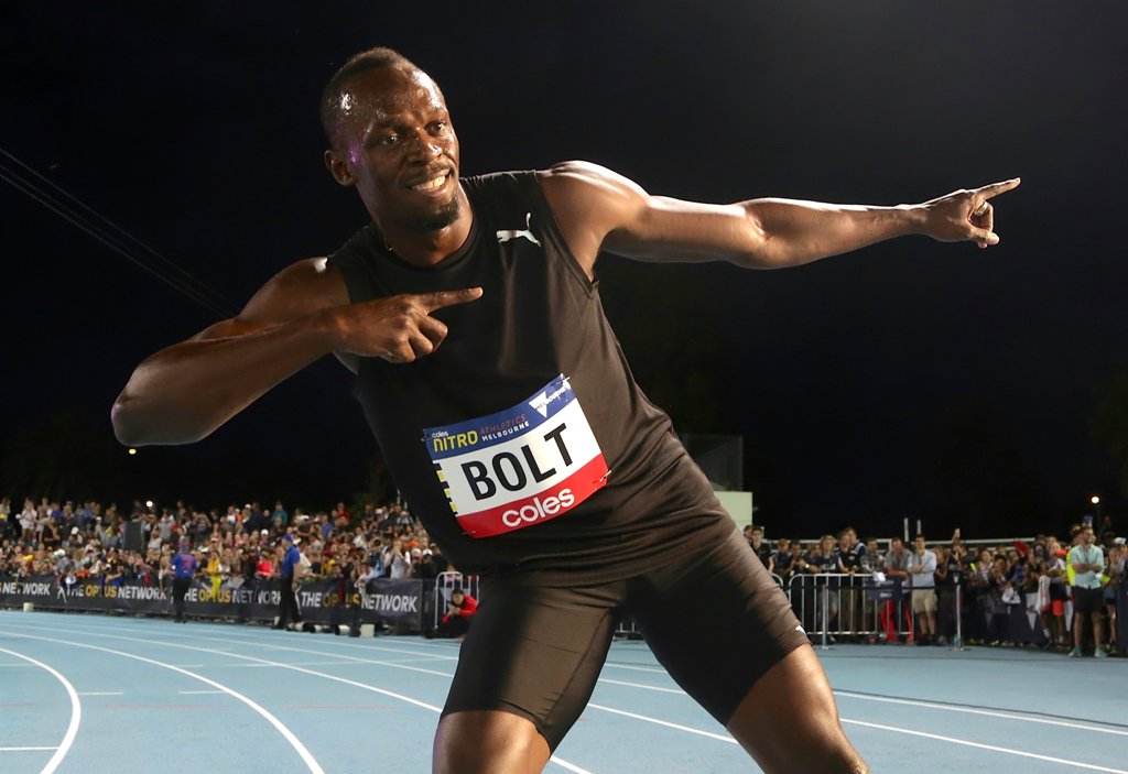 Jamaica's Olympic champion Usain Bolt poses after running during the final night of the Nitro Athletics series at the Lakeside Stadium in Melbourne, Australia, February 11, 2017. REUTERS/Hamish Blair
