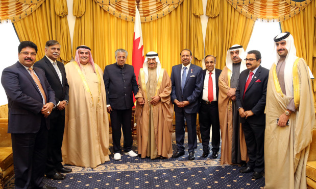 Bahrain's Prime Minister Prince Khalifa bin Salman Al Khalifa with Kerala Chief Minister Pinarayi Vijayan, senior officials and leading businessmen