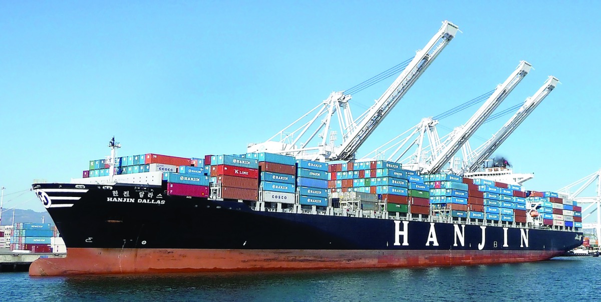 A  loaded Hanjin Shipping Company vessel.
