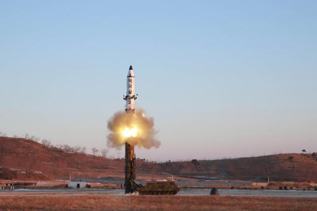 A view of the test-fire of Pukguksong-2 guided by North Korean leader Kim Jong Un, in this undated photo released by North Korea's Korean Central News Agency. KCNA/Handout via Reuters.