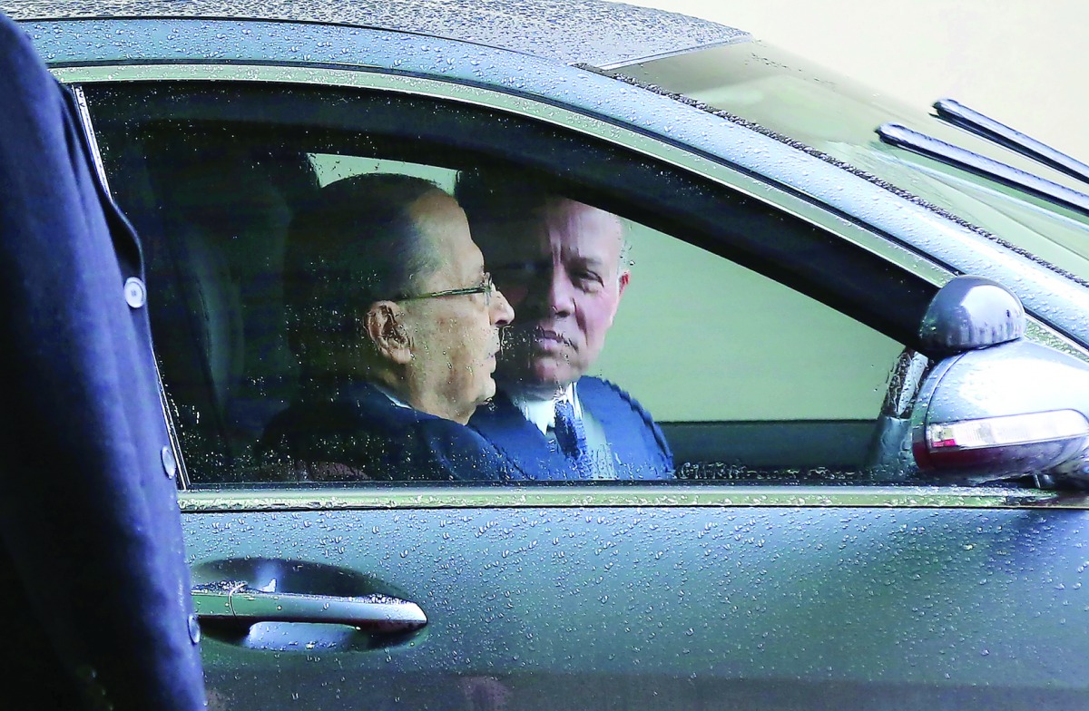 Jordan's King Abdullah II drives Lebanese President Michel Aoun following an official welcome ceremony at Marka airport in Amman, yesterday.
