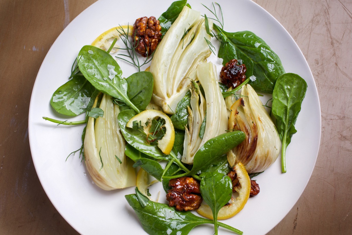 Roasted Fennel and Lemon Salad With Turmeric Walnuts (Photo by Deb Lindsey for The Washington Post)