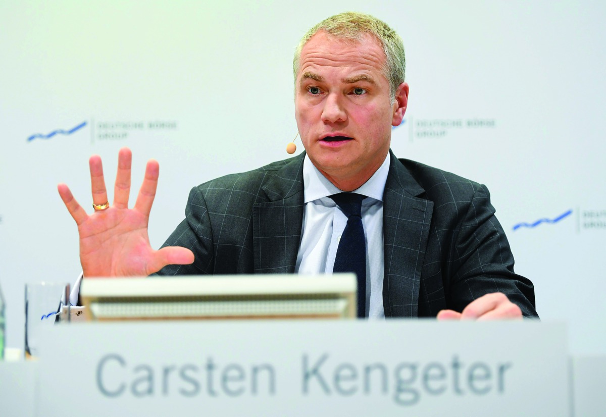 Carsten Kengeter, CEO of German stock exchange operator Deutsche Boerse, gives a press conference to present his company's business report in Frankfurt, yesterday.
